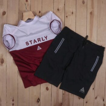 100% Cotton Starly Tracksuit for Men - White, Maroon