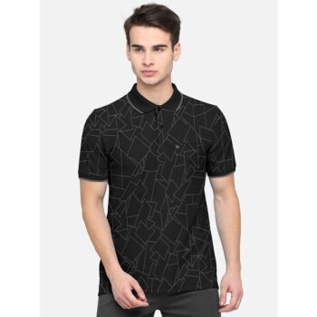 Bullmer Polo T-Shirt Cotton Blend Printed Half Sleeve -Black