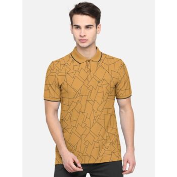 Bullmer Polo T-Shirt Cotton Blend Printed Half Sleeve -Mustard