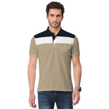 Bullmer T-Shirt Cotton Blend Color Block Half Sleeve - Coffee