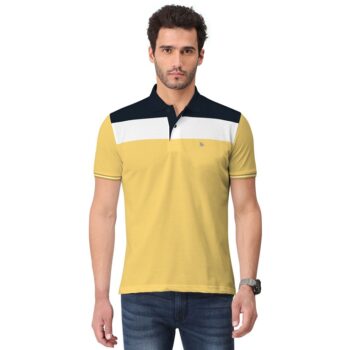 Bullmer T-Shirt Cotton Blend Color Block Half Sleeve - Yellow