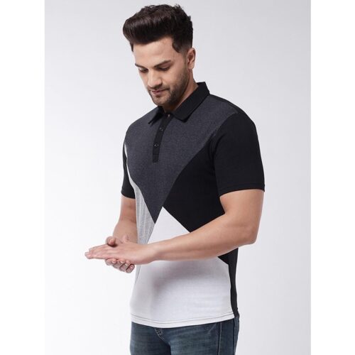 Cotton Blend Color Block Half Sleeve Mens Polo T Shirt 3 1