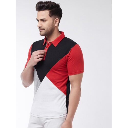 Cotton Blend Color Block Half Sleeve Mens Polo T Shirt 3 2