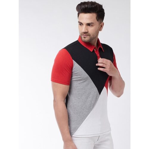 Cotton Blend Color Block Half Sleeve Mens Polo T Shirt 4 2