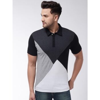 Cotton Blend Color Block Half Sleeve Men's Polo T-Shirt