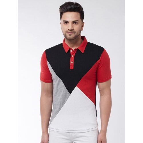 Cotton Blend Color Block Half Sleeve Men's Polo T-Shirt