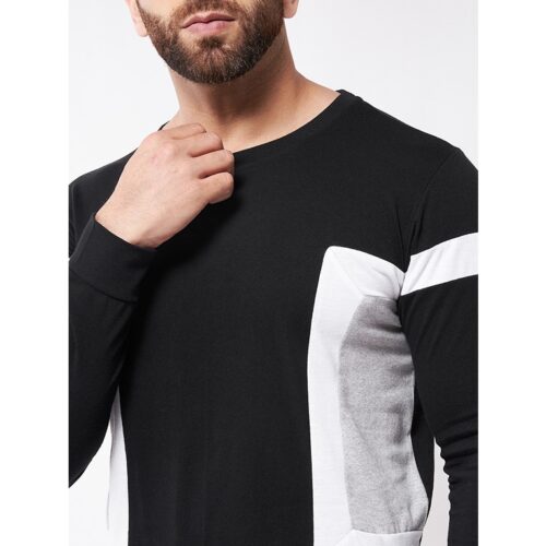 Cotton Blend Color Block Regular Fit Full Sleeve T shirt Grey 1 1