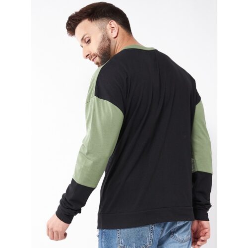 Cotton Blend Color Block Regular Fit Full Sleeve T shirt Mint Green 4