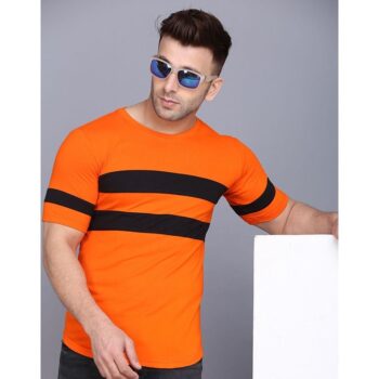 Cotton Blend Color Block T-shirt - Orange 1