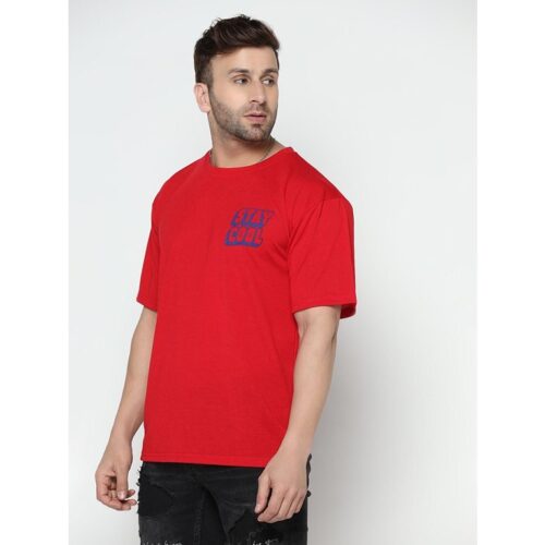 Cotton Blend Printed Half Sleeve Mens Round Neck GritStones T Shirt Red 3