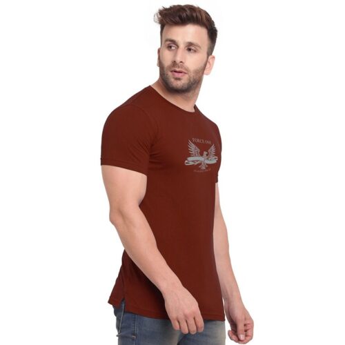 Cotton Blend Printed Half Sleeve Round Neck T shirt for Men Maroon 1