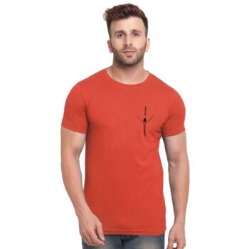 Cotton Blend Printed Half Sleeve Round Neck T-shirt for Men - Red