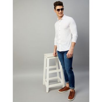 Cotton Blend Solid Full Sleeve Regular Fit Gritstones Casual Shirt For Men - White 1