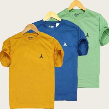 Cotton Blend Solid Half Sleeves Salt lake T-Shirt Pack Of 3 - Green, Blue, Yellow