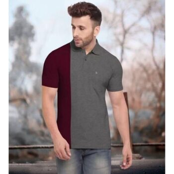 Cotton Color Block Half Sleeve Polo Neck Casual T-Shirt