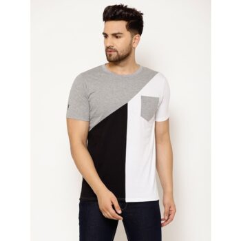 Cotton Color Block Half Sleeve T-Shirt -Grey