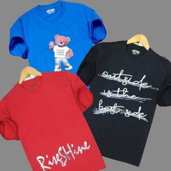Cotton Printed Half Sleeve Round Neck Salt Lake T-Shirt (Pack of 3) Red, Blue, Black