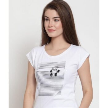 Cotton Printed T-Shirt For Women-White 1