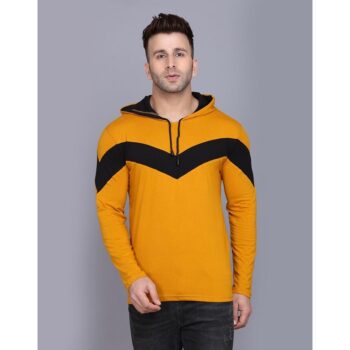Cotton Solid Full Sleeves Hooded T-Shirt - Mustard 1