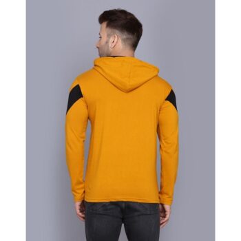 Cotton Solid Full Sleeves Hooded T Shirt Mustard 3