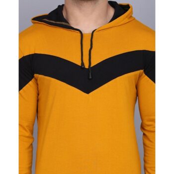 Cotton Solid Full Sleeves Hooded T Shirt Mustard 6
