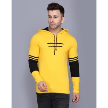 Cotton Solid Full Sleeves Hooded T-Shirt - Yellow 1