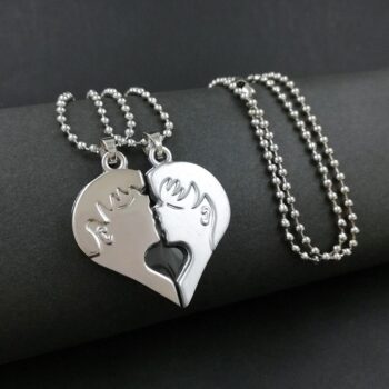 Couple Special Silver Plated Dual Love Heart Pendant Chain For