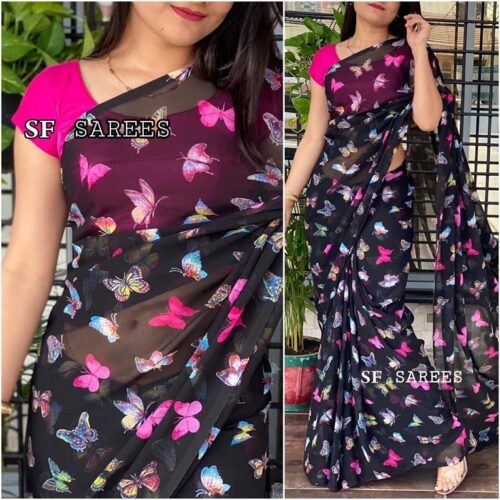 Georgette Saree With All Over Butterfly Printed