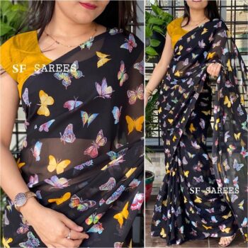 Glamorous Georgette Butterfly Printed Saree