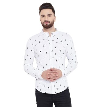 Gritstones Cotton Printed Men's Casual Shirt-White 1