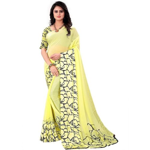 Latest Printed Georgette Sarees With Satin Patta (1)