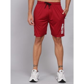 Lycra Solid Regular Fit Sports Shorts - Red