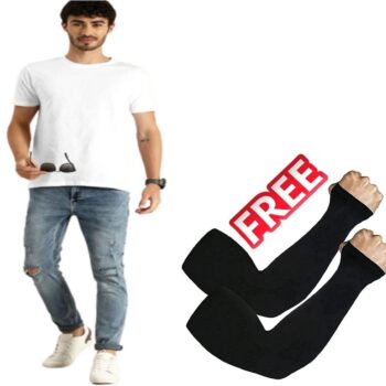 Men's Half Sleeves Round Neck T-shirt With Long Gloves