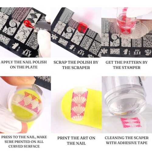 Nail Art Stamper Kit with French Nail Stampers Nail Scrapers and Stamper Heads Replacement 5