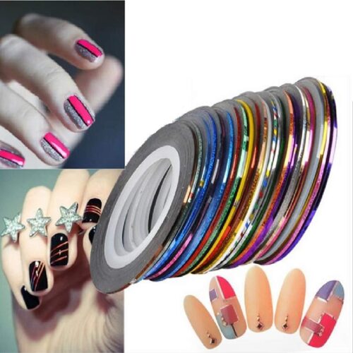 New Fantastic 24 Pcs Roll Mix Color Metallic Nails Art Tape Lace Line Strips Decoration Stickers UV Gel Polish 2