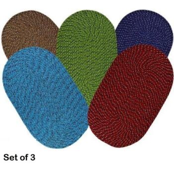 Oval Solid Cotton Floor Mat (Pack of 3)