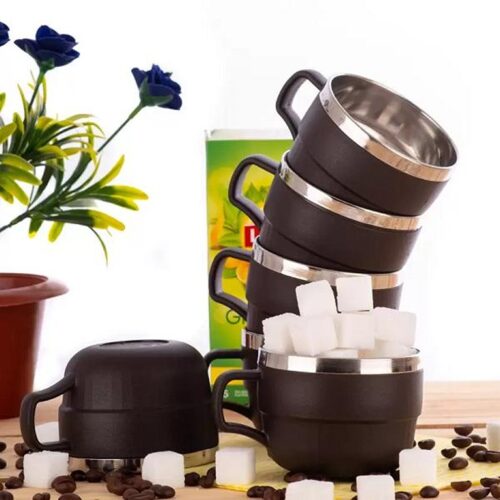 Plastic 300 ml Tea Coffee Milk Cup & Mug with Lid Insulated Steel (Pack of 6)