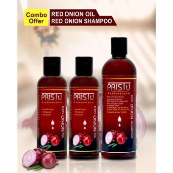 Pristu Onion Herbal Oil & Shampoo Combo Pack 3 (Onion Oil 200ml & Shampoo 200ml)