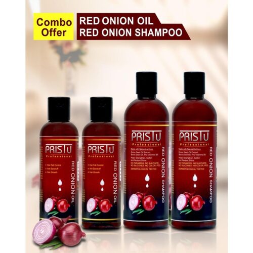 Pristu Professional Red Onion Oil And Shampoo Combo Pack 4 (200ml Oil & 400ml Shampoo)