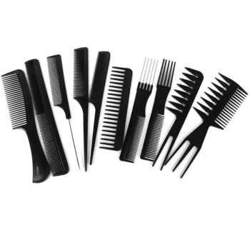 Professional Hair Cutting & Styling Comb Kit Black, Pack of 10 1
