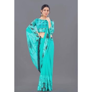 Special Printed Georgette Saree With Satin Patta