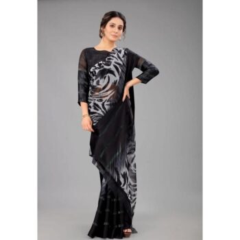 Special Printed Georgette Saree With Satin Patta 4