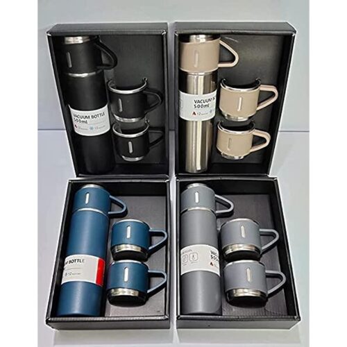 Stainless Steel Vacuum Flask bottle Set with 3 Steel Cups Combo 500 ml Flask Pack of 1 Multicolor Steel 2