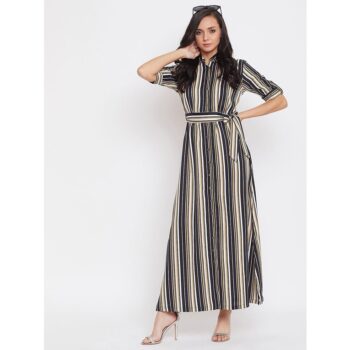 UPTOWNIE Women's Crepe Stripe Button Down Shirt Maxi Dress