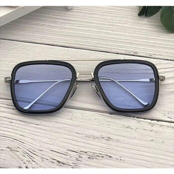 Unisex blue silver retro square sunglasses For Men 1