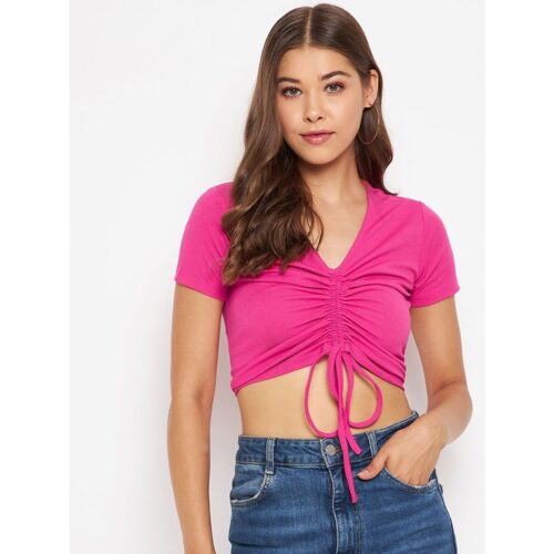 Uptownie Lite Stretchable Polyester Front Drawstring Ruched Crop Top 1 3