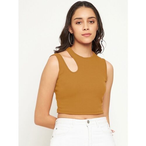 Uptownie Lite Stretchable Polyester Round Neck Sleeveless Cut Out Crop Top 1 1