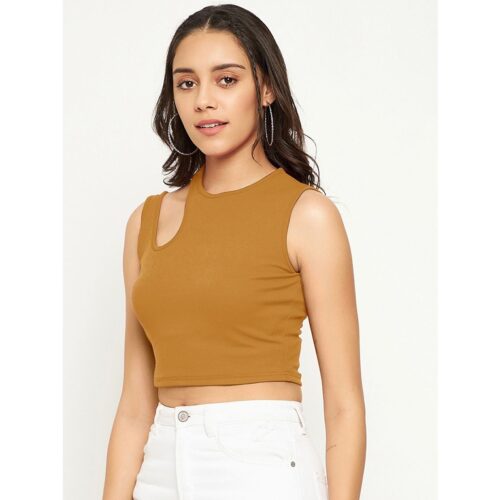 Uptownie Lite Stretchable Polyester Round Neck Sleeveless Cut Out Crop Top 2 1