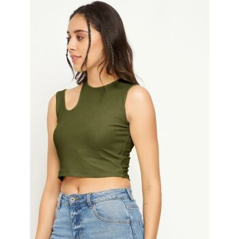 Uptownie Lite Stretchable Polyester Round Neck Sleeveless Cut Out Crop Top 2 2