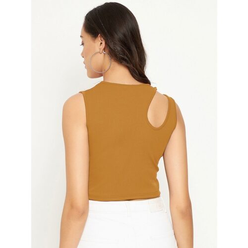 Uptownie Lite Stretchable Polyester Round Neck Sleeveless Cut Out Crop Top 3 1